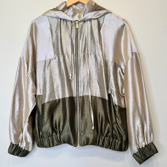 ZARA | Jewel Tone Color Block Satin Sheen Zip Up Hooded Coat Bomber Jacket - Picture 4 of 16